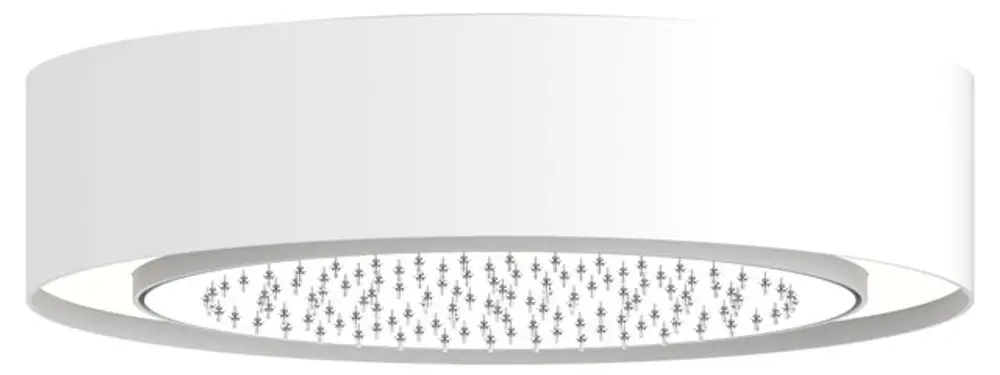 Runde Deckenleuchte mit flachem, weißem Gehäuse und Sicht auf eine LED-Anordnung. Hersteller: Keuco. Geeignet für den Einsatz in Feuchträumen.